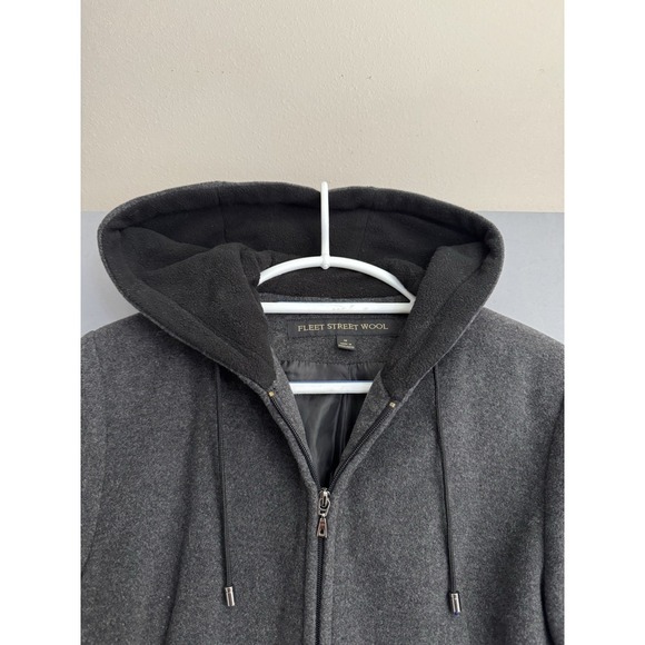 Fleet Street Gray Wool Jacket Womens Medium Hooded Coat Full Zip Drawstring EUC - Picture 2 of 8